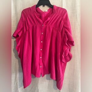 BiBi Pink Ruffled Gauze Blouse/oversized